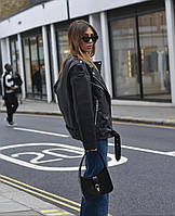 Кожаная стильная женская куртка косуха. Молния, пояс, карманы. Размеры: С, М,Л. Цвета1 Черный