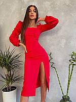 Строгое женское платье Элегантное чёрное платье Костюмное красное платье Облегающее платье с разрезом