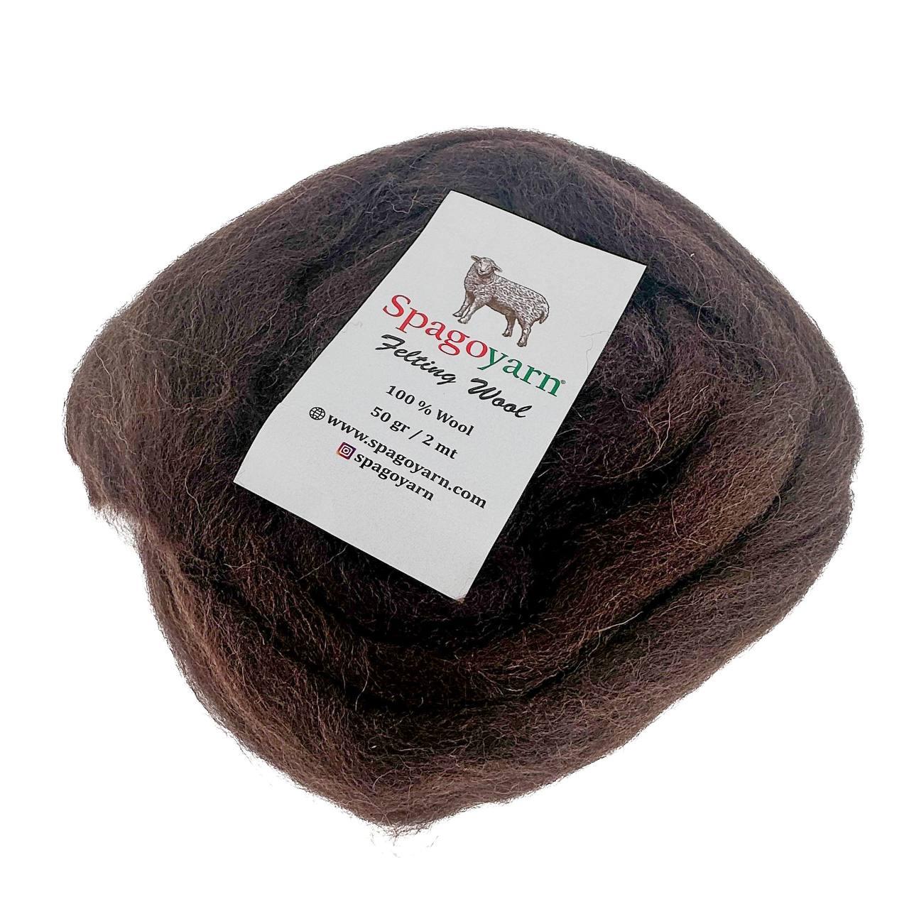 Spagoyarn FELT WOOL (Фелт Вул) № 87002 коричневий (Пряжа 100% вовна, нитки для фелтинга), фото 1