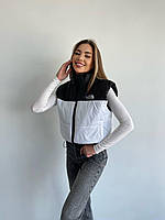 Женская укороченная жилетка (безрукавка) с воротником, с карманами; чёрная, бежевая, белая, графитовая