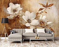 Фотообои на стену в интерьере 460x300 см Нежный белый цветок на золотом фоне под бумагу (14753P12) +клей