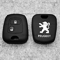 Чехол силиконовый для Peugeot , 2 кнопки , черний, з логотипом