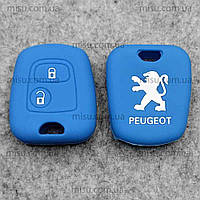 Чехол силиконовый для Peugeot , 2 кнопки , синий, з логотипом