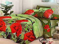 Комплект постельного белья Бязь Зеленый с розами Двуспальный размер 180х220