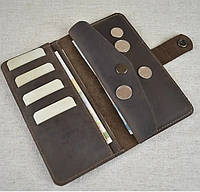 Мужской кожаный кошелек с монетницей и отделениями для карт и денег коричневый