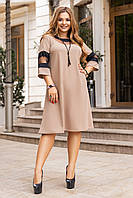 Женское стильное платье А-силуэта батал: 50-52, 54-56, 58-60, 62-64 - электрик, фуксия, беж, черный.