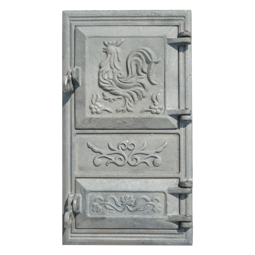 Дверцята спарені чавунні 270*490мм Півень/Рослинний узор, фото 1