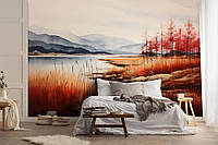 Фотошпалери в інтер'єрі мистецтво живопис 254x184 см Осінній пейзаж біля річки в мальованому стилі (14759P4) +клей