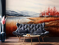 Фотошпалери в інтер'єрі мистецтво живопис 368x254 см Осінній пейзаж біля річки в мальованому стилі (14759P8) +клей