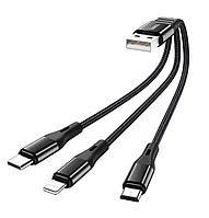 Кабель HOCO USB Micro + Lightning + Type-C 2.4A 0,25m Black (X47)