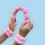 М'який косметичний обруч для вмивання + напульсники, рожевий, фото 2