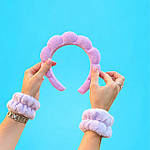 М'який косметичний обруч для вмивання + напульсники, фіолетовий, фото 3