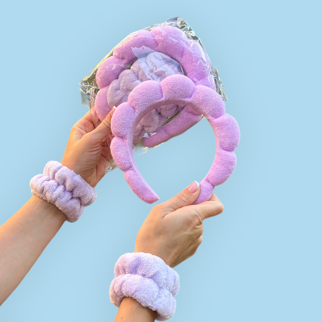 М'який косметичний обруч для вмивання + напульсники, фіолетовий, фото 1