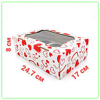 Біла самозбірна коробка серце на 6 капкейка маффіна кексу з прозорим вікном 247*170*80 мм Korob (3)