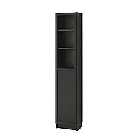 Книжкова шафа з дверними панелями IKEA BILLY БІЛЛІ / OXBERG ОКСБЕРГ, скло, чорно-коричневий, скло, 40x30x202