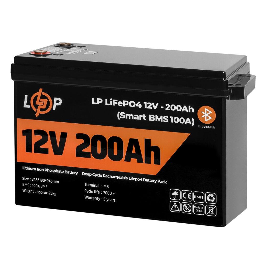 Акумулятор LP LiFePO4 12V (12,8V) - 200 Ah (2560Wh) (Smart BMS 100А) з BT пластик для ДБЖ