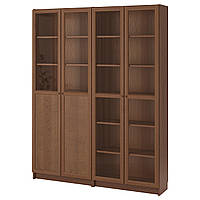 Книжкова шафа з парою панельних дверей IKEA BILLY БІЛЛІ / OXBERG ОКСБЕРГ, скло, шпон коричневого попелу, скло,
