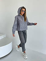 Женская ветровка (плащовка Канада) на подкладке с капюшоном и карманами; чёрный, оливка, серый; оверсайз Серый, 42/44