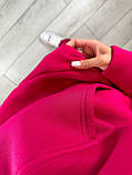Малиновий теплий жіночий спортивний костюм із капюшоном і написом із турецької тринитки на флісі, фото 3