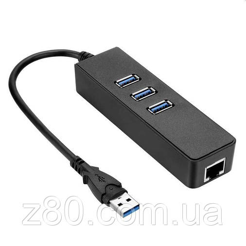 Хаб USB 3.0 2в1 - 3x USB 3.0 +RJ45 Ethernet 1000 Мбіт/с, фото 1