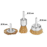 Набір щіток дротяних 3 шт. Ø25; 50; 50 мм хвостовик Ø6мм (латунована) GRAD (9029015)