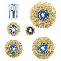 Набір щіток дротяних 5 шт. Ø25; 38; 50; 65; 75 мм хвостовик Ø6мм (латунована) GRAD (9029025)