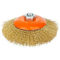 Щітка дротяна конусоподібна Ø125мм М14×2 мм (латунована) GRAD (9035125)