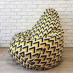 Крісло-груша велюр з принтом "Жовтий зигзаг" KatyPuf, Размер L 100x75