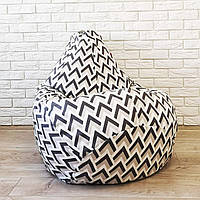 Крісло-груша велюр з принтом "Чорно-білий зигзаг" KatyPuf, Размер XL 125x90