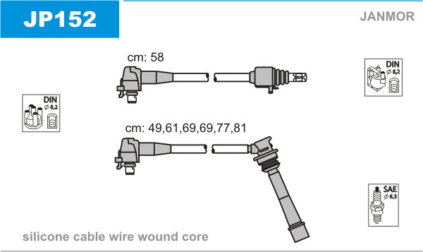 Дроти запалювання JanMor JP152 для LEXUS ES 2,5, TOYOTA CAMRY 2,5 V6 GXI двиг. 2VZ-FE