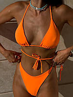 Роскошный купальник с завязками женский оранжевый.