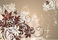 Незвичайні фото шпалери для зали 254x184 см Різнокольорові візерунки у квітах на світлому фоні коричневий (8-012P4) +клей