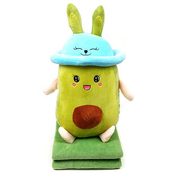 Плед-подушка, іграшка 3в1 Авокадо в синій шапці