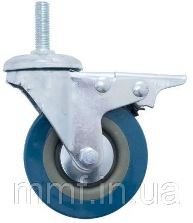 Опора колісна зі штифтом М10 сіра резина 50ммм з фіксатором