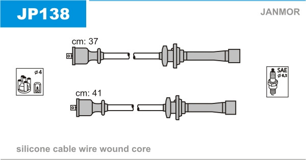 Дроти запалювання JanMor JP138 для KIA, CARENS 1,8 двиг. TB, CLARUS 1,8 I 16V двиг. T8, SEPHIA 1,8 16V, SHUMA 1,8 16V, фото 1