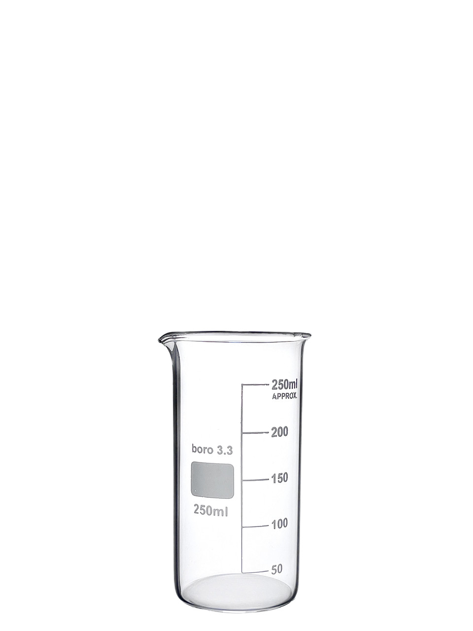 Склянка хімічна висока з мітками і носиком 250 мл, Boro 3.3