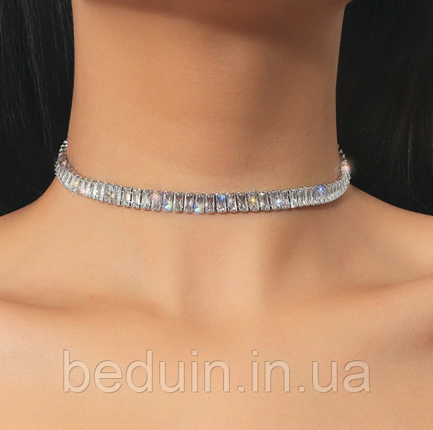 Шикарний яскравий вечірній Чокер підвіска з каменів Фіанітів — сріблястий Aushal Jewellery