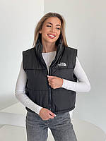 Женская укороченная стеганая оверсайз жилетка The North Face.Безрукавка в расцветках, с накатом,, синтепон 200 Черный, 44/46, M