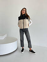Женская укороченная стеганая оверсайз жилетка The North Face.Безрукавка в расцветках, с накатом,, синтепон 200 S, 42/44, Бежевый