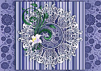 Красивые флизелиновые фотообои на кухню 416x254 см Белая мандала в узорах с цветком на синем фоне (2526VEXXXL)