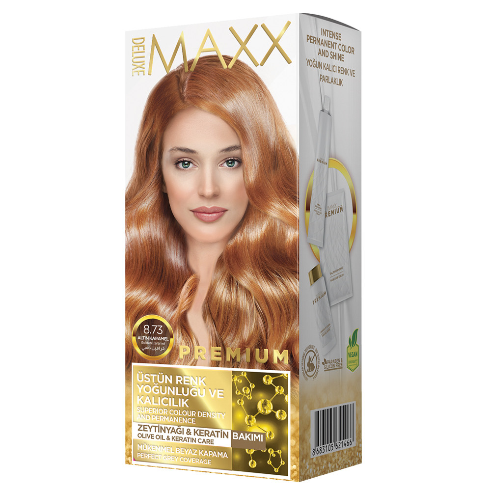 Фарба для волосся MAXX Deluxe 8.73 Золота карамель, 50 мл + 50 мл + 10 мл