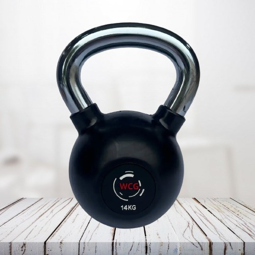 Гиря 14 кг гумова WCG для кросфіту з хромованою ручкою