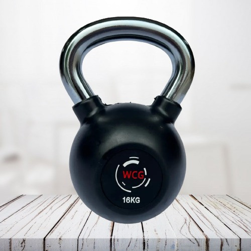 Гиря 16 кг гумова WCG спортивні з хромованою ручкою