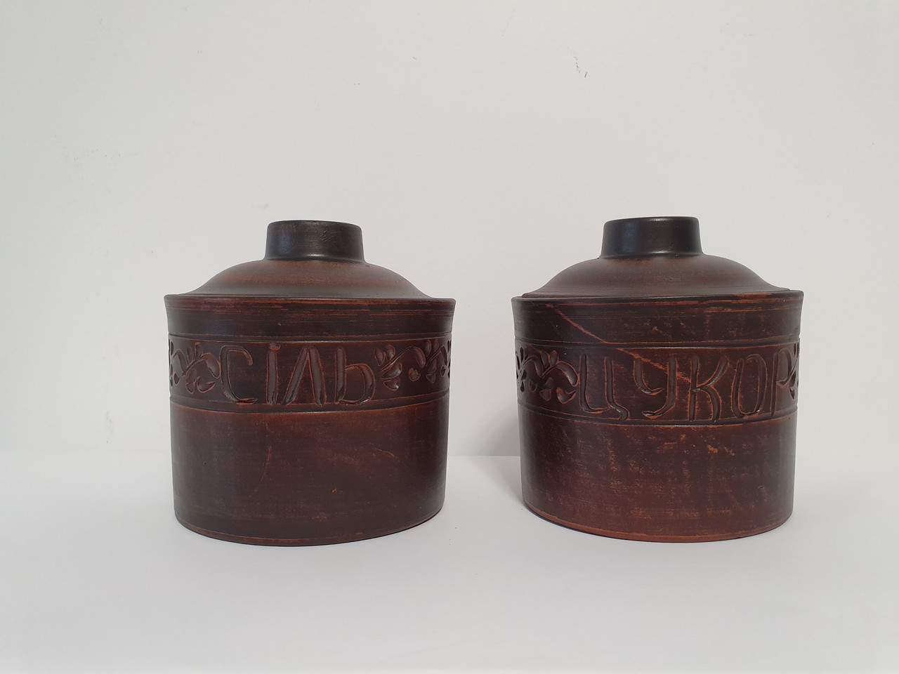 Цукорниця та сільничка, баночки, банки, ємності для зберігання цукру та солі (набір), глиняна (з червоної глини)