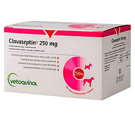 Vetoquinol (Ветогінол) Clavaseptin (Клавасептин) таблетки для лікування захворювань шкіри в кішок і собак 250 мг