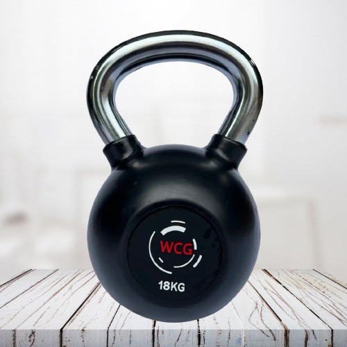 Гиря 18 кг гумова WCG спортивні з хромованою ручкою