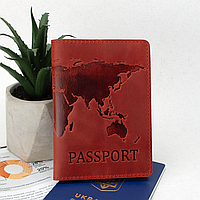 Обкладинка шкіряна на закордонний паспорт "Карта" (червона)