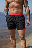 Чоловічі пляжні шорти з кишенями чорно-червоні , Шорти для плавання літні
