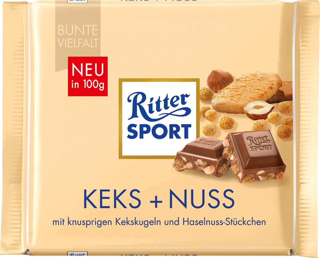 Шоколад Ritter Sport Keks + Nuss (Риттер Спорт печиво + горіх), 100 г
