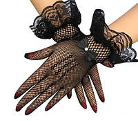 Женские перчатки сетка черные с бантом